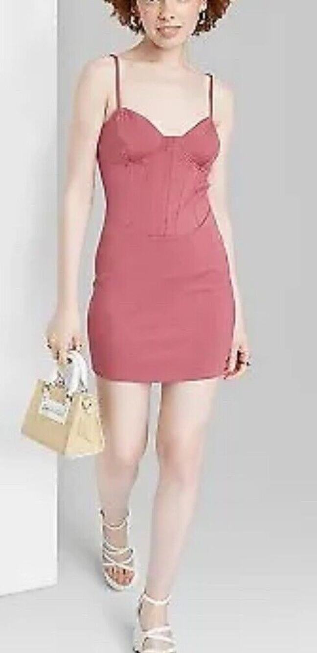 Women's Sleeveless Corset Mini Knit Bodycon Dress - Wild Fable Maroon M NWT